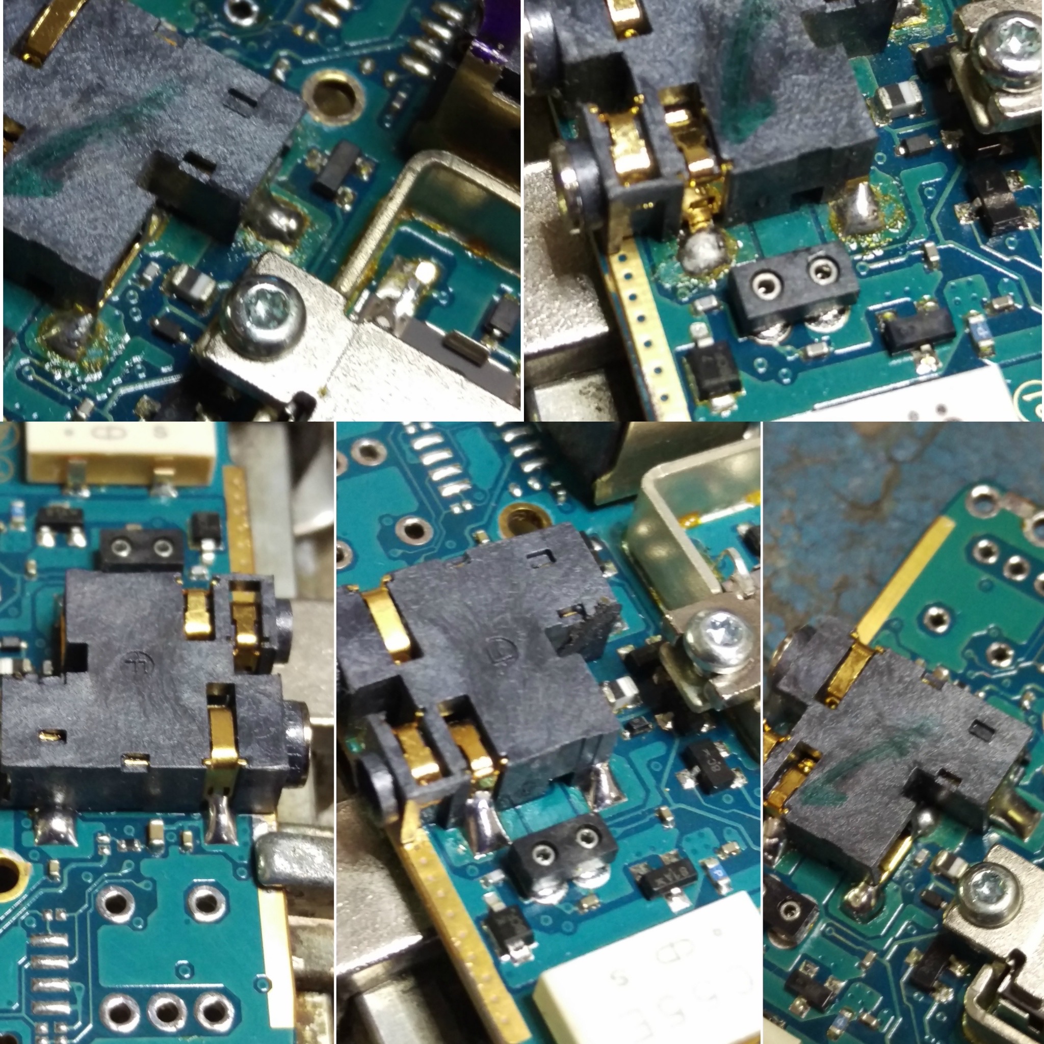 Audio-jack repair – top row before, bottom row after